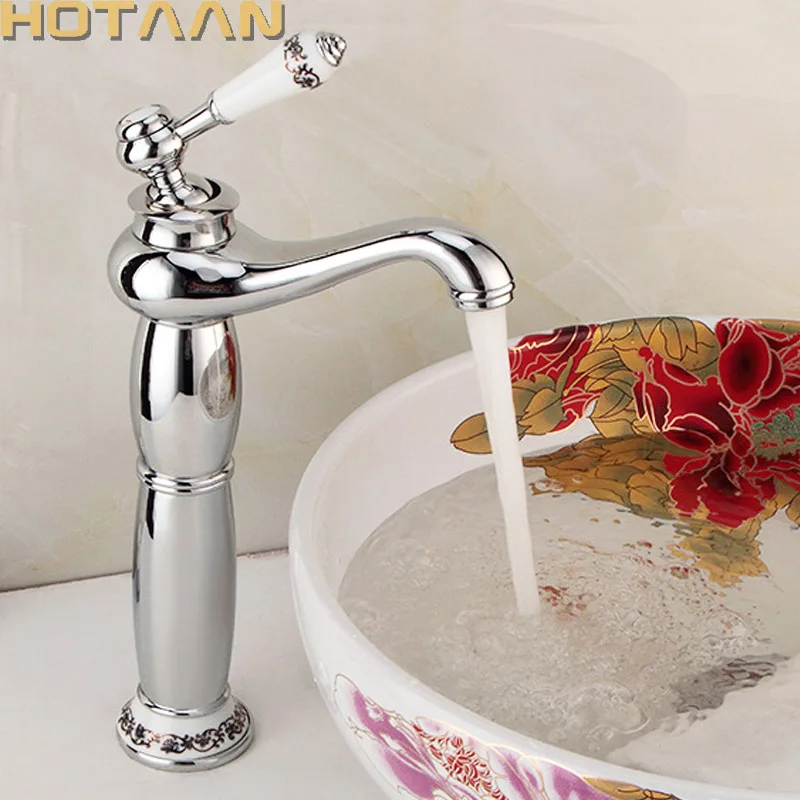 Luxusné povodie Faucet Faucet Kúpeľňa Kúpeľňa Faucet Chrome Finish Hot & Cold Brass Basin Sink Faucet Single Rukoväť s keramickými kohútikmi