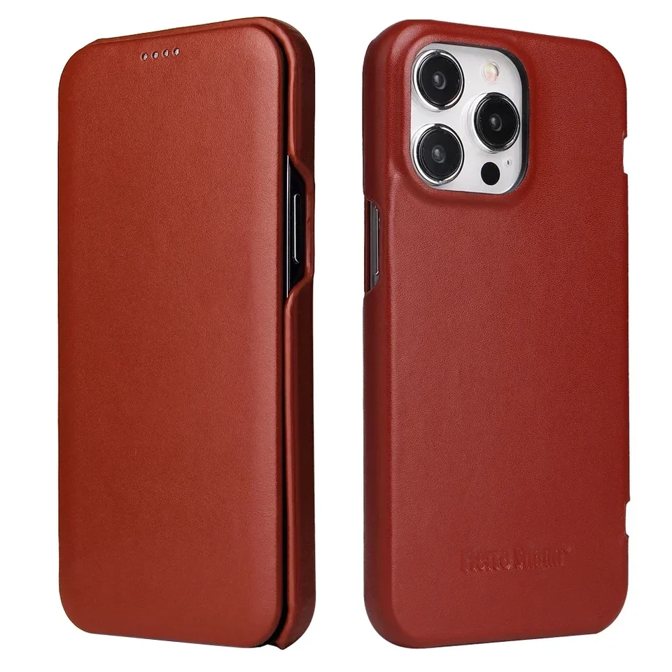 Luxusné pravé kožené flip puzdro pre iPhone 16 15 Pro Max 14 plus 13 magnetické zatváranie spona Shock odolný