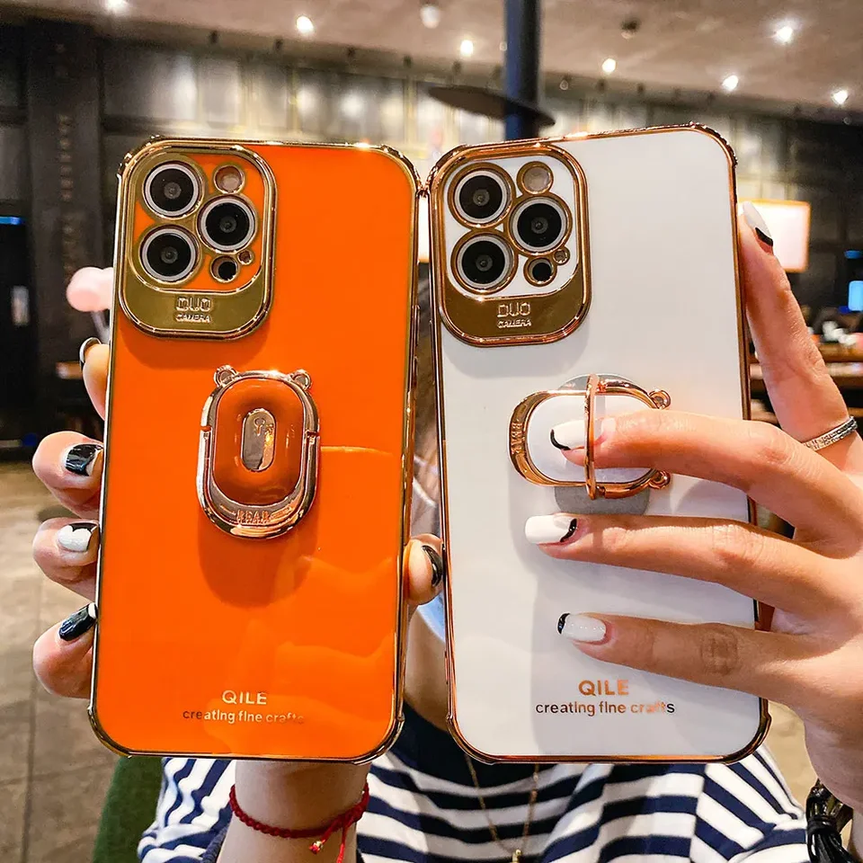 Luxusné puzdro na elektroplatovanie telefónu pre iPhone 15 14 plus 13 12 Pro Max 11Pro xs xr x SE 6 7 8 8 Plus držiak na držiak telefónu Ring Grip Case