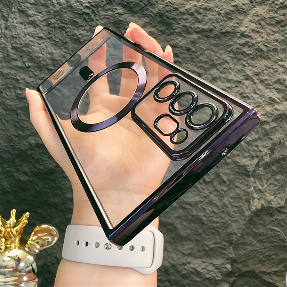 Luxusné puzdro na elektroplatované telefónny telefón pre Samsung Galaxy S25 S24 S23 S21 S22 S20 Ultra Plus Fe Note20 10 Transparentný nárazový odolný kryt