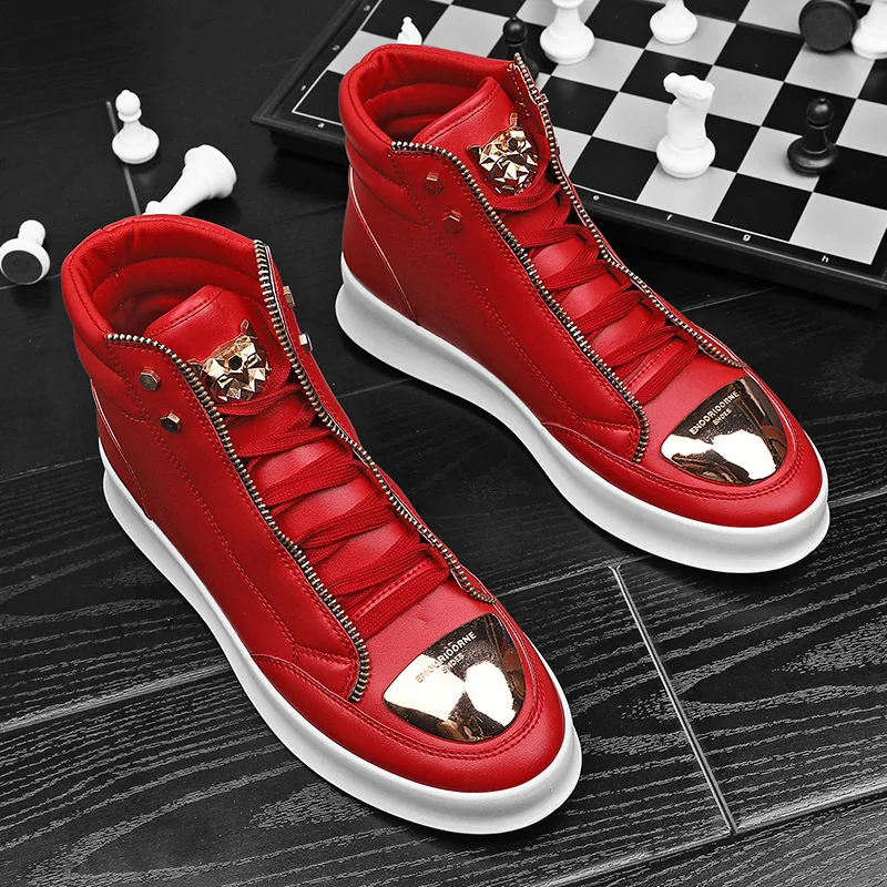 Luxusné pánske topánky High Top Leather topánky Leopard Platform členok topánky Trend Metal Koverov tenisky Mužské dizajnérske topánky topánky Tênis44