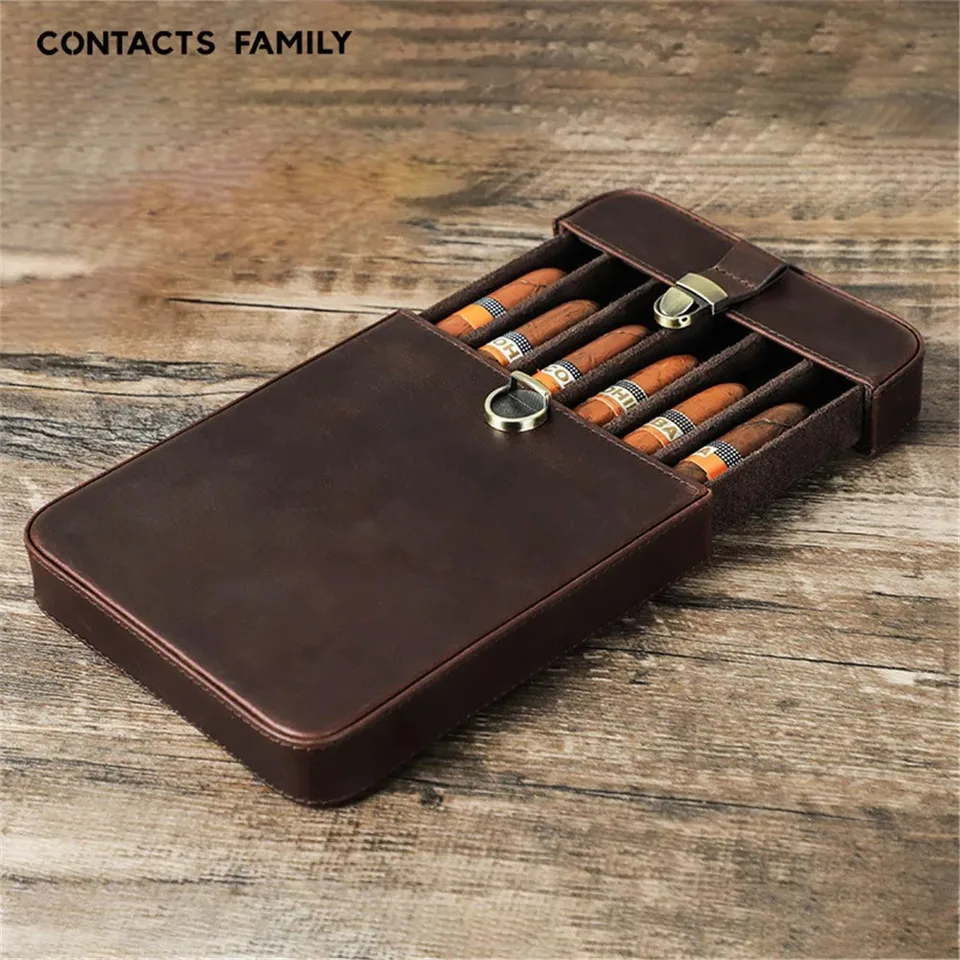 Luxusné retro originálne kože 3/6 sloty Cigar Display Petch s mosadznou sponou zatvorenie puzdra zvlhčovača prenosná prenosná cowhide