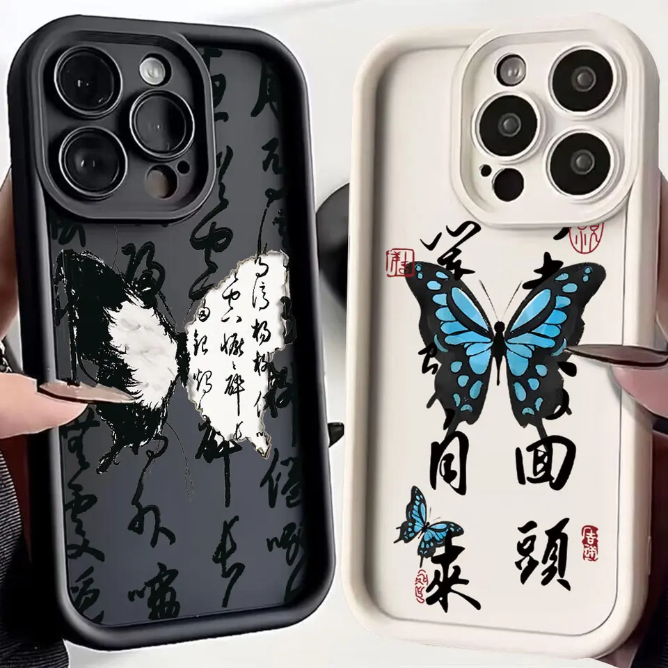 Luxusné retro čierne puzdro pre motýľ pre OPPO A5 A7 A15 A16 A17 A38 A53 A54 A55 A58 A60 A72 A76 A78 A94 A98 A98 4G 5G Back Cover