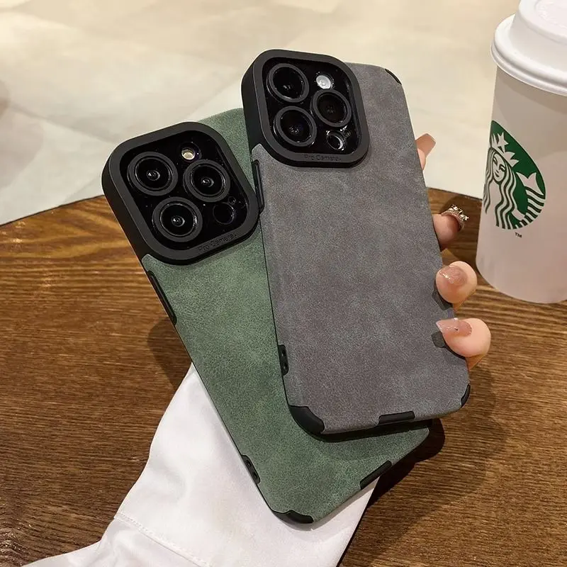 Luxusné semišové jahňacie kožené matné puzdro pre iPhone 11 12 13 14 15 Pro Max 14 15 15 Plus nárazový odolný kremíkový kryt Funda
