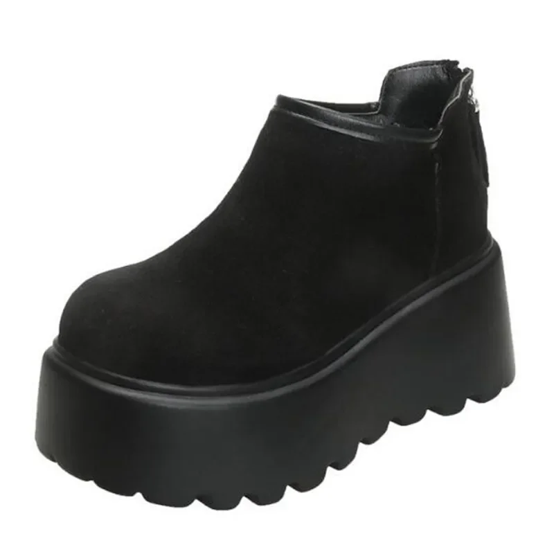 Luxusné semišové platforma Ženy snehové členky topánky dizajnér Bunkle 8 cm vysoké podpätky Trend Trend módna gladiátor Winter Botas de Mujer