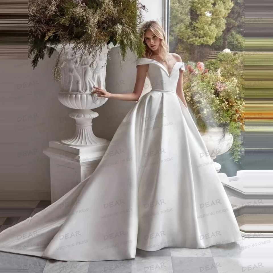 Luxusné svadobné šaty Dámska a linka Sexy z ramena miláčik princezná svadobné šaty saténové vesty nová nová mariée prispôsobené