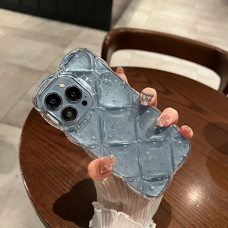 Luxusné trblietavé nárazové čisté puzdro pre iPhone 16 15 14 13 12 11 Pro Max Plus rhombus priehľadný hrubý mäkký silikónový kryt