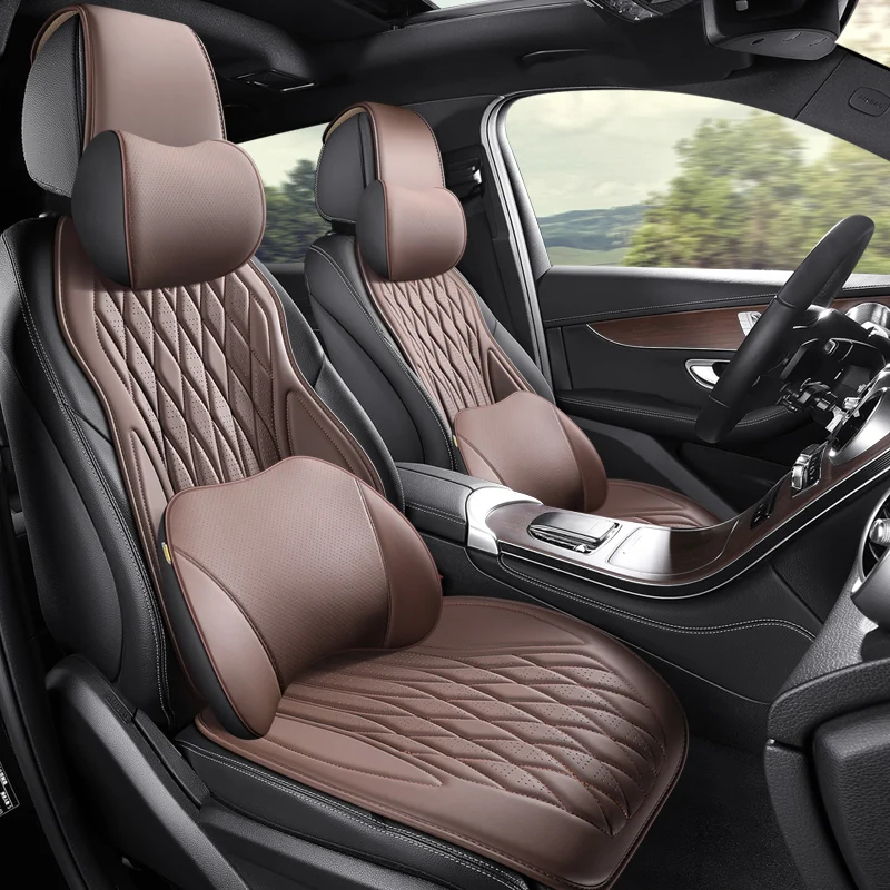 Luxusné univerzálne plné kožené kožené autosedačky pre Haval F7x Hyundai Accent Chevrolet Spin BMW X5 E53 Interiérové ​​doplnky