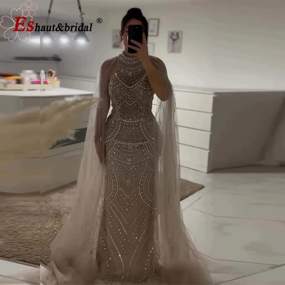 Luxusné večerné šaty Dubai Mermaid pre ženy s rukávmi Cape 2024