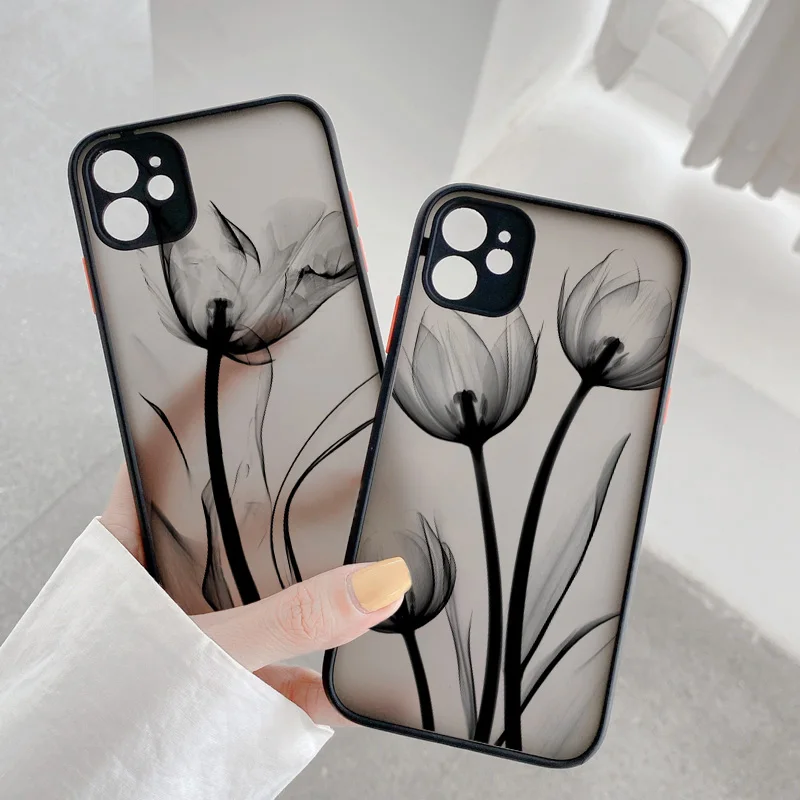 Luxusné vinobranie ružové kvetinové puzdro pre iPhone 15 14 7 8 Plus SE2 15 12 13 11 14 Pro Max x x XS Black Back Shockproof Covers