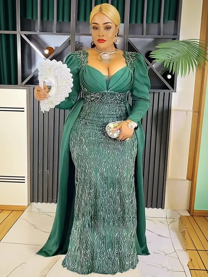 Luxusné vintage šaty pre ženy svadobné večere plesové večerné šaty s dlhým rukávom Dashiki Sequin Robe Turecko Africké oblečenie