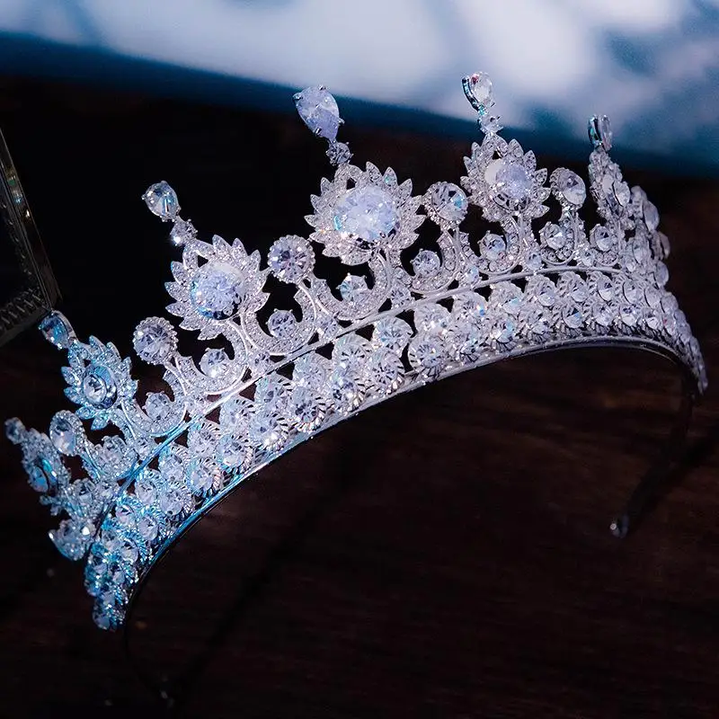 Luxusné zirkón zirkónia krištáľové diadžeky a koruny večerné šaty Diadem nevesty čelenka svadobné vlasové doplnky Svadobné šperky