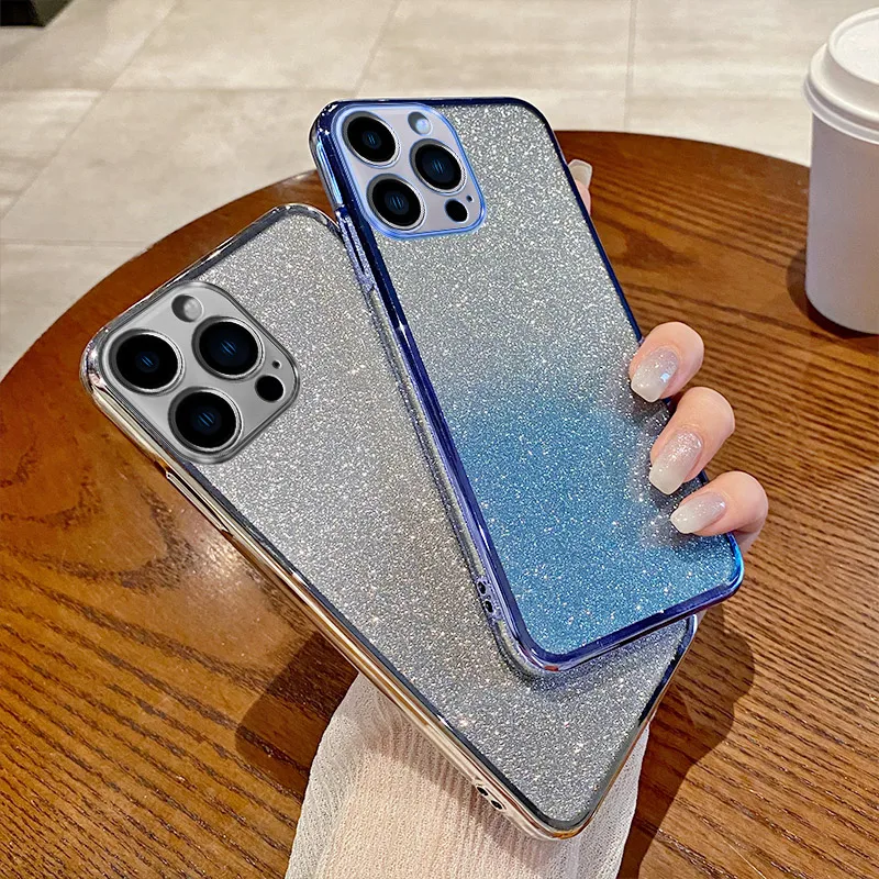 Luxusné zlaté pokovovanie mäkké číry obal farebný gradient trblietavé puzdro pre iPhone 16 pro Max xs 15 Pro Max 11 12 13 14 plus