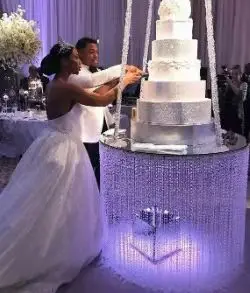 Luxusné zrkadlo železné torty Tower tanier Svadobný dezertný stôl kvetinové vrcholy krištáľové zavesené košíčky výkyvné lustrové stojan