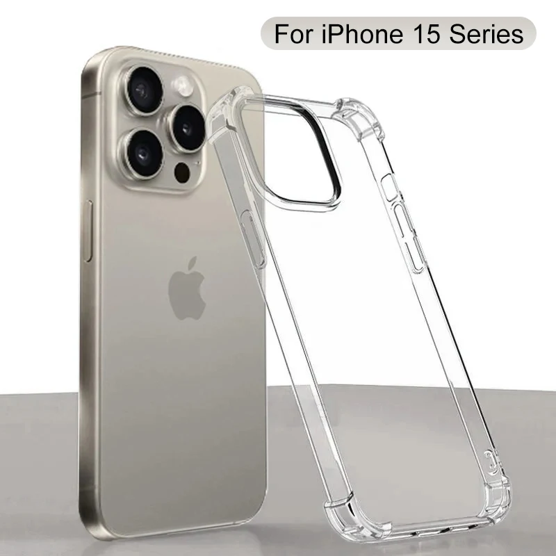 Luxusné čisté nárazové puzdro pre iPhone 15 Pro Max Soft TPU Silikone puzdro pre iPhone 15 plus priehľadný zadný kryt