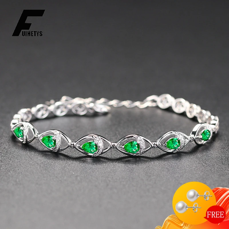 Luxusné ženy náramok 925 strieborné šperky s kvapkou smaragd gemstone módne doplnky svadobné večierky darček