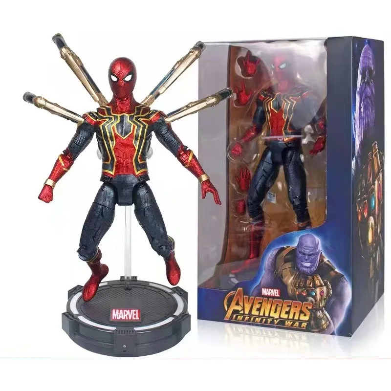 Luxusný 14-palcový 14-palcový železný muž Spider-Man žiariaca základňa Pohyblivá akcia figurín zberateľná anime modelová hračky