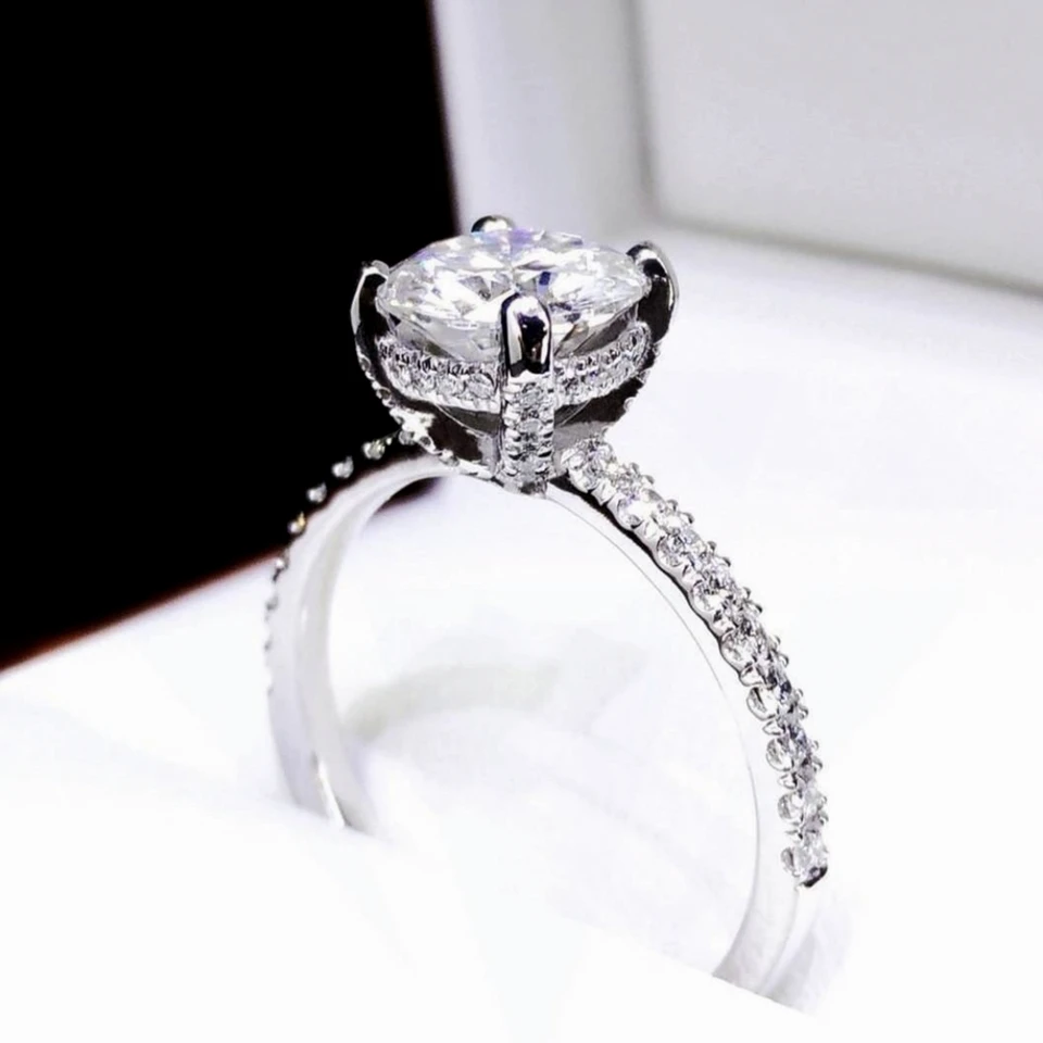 Luxusný 2ct vankúš Cut White Sapphire Gemstone Svadobné zásnubné prstene pre ženy Originálne 100% 925 Sterling Silver Ring šperky