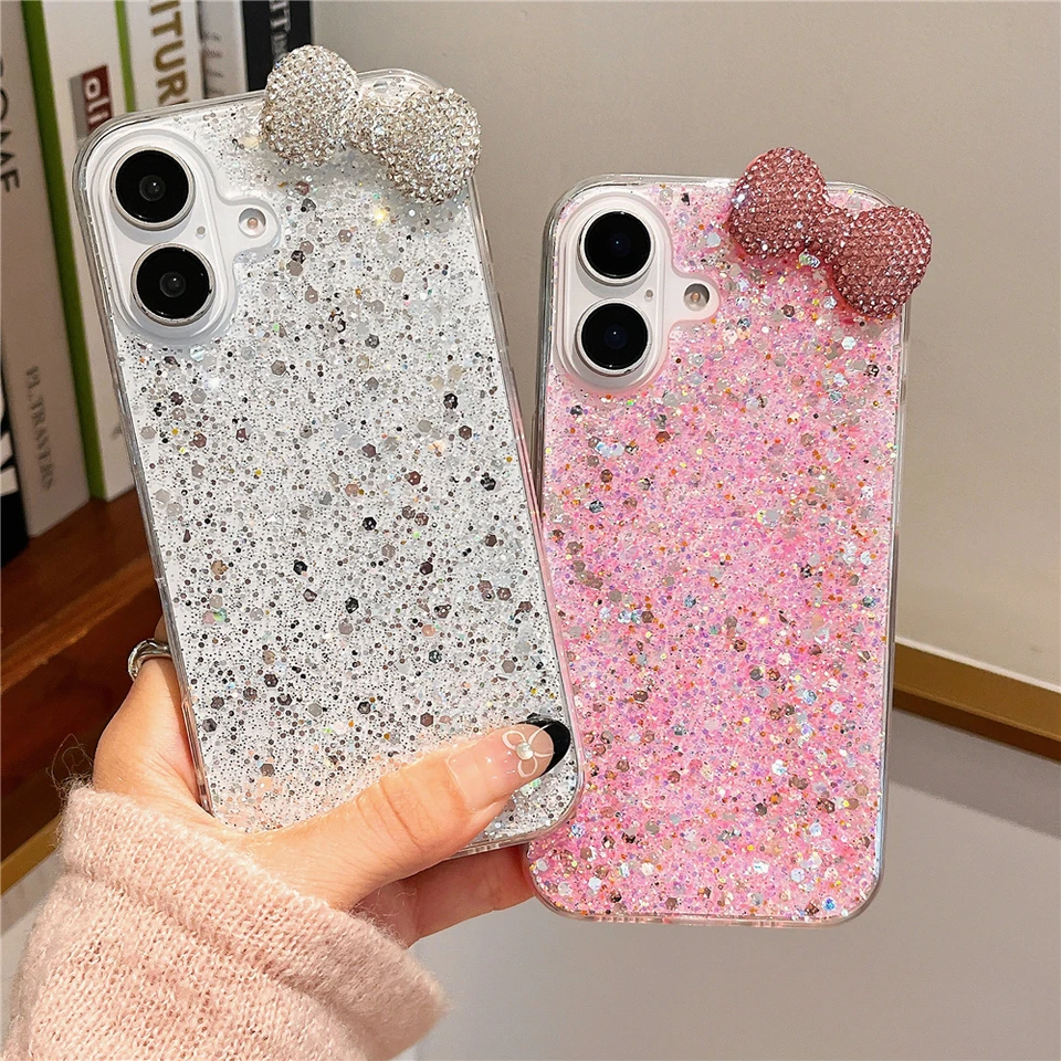 Luxusný 3D bleskový diamantový luk trblietavý telefón pre Samsung A16 A06 A55 A54 A35 A24 A25 A15 A05S A33 A34 A53 A14 A13 A13 A23