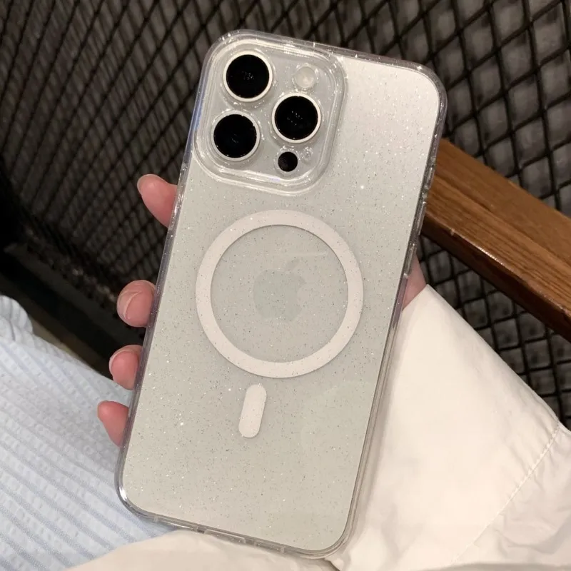Luxusný bling trblietky pre magnetické puzdro Magsafe pre iPhone 16 15 14 plus 13 Pro Max Clear Soft Silikone TPU kryt TPU