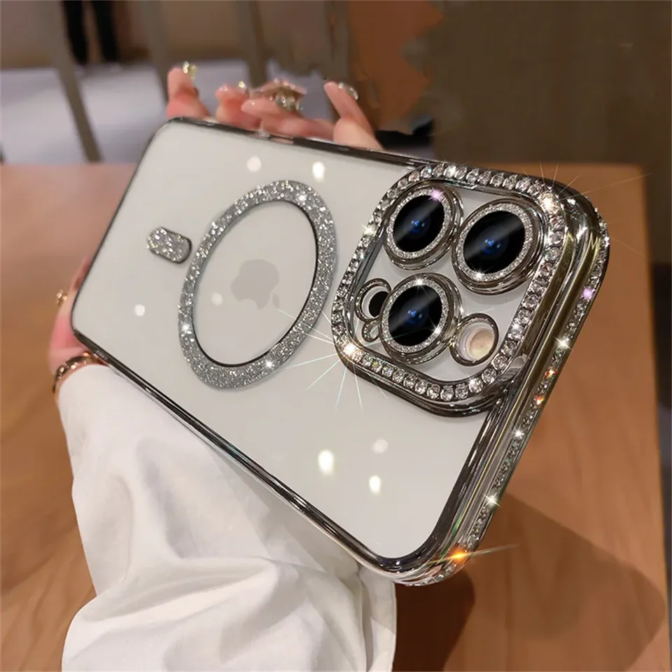 Luxusný diamant trblietky Magnetické nabíjanie Softing puzdro pre Magsafe iPhone 15 16 14 13 12 11 Pro Max