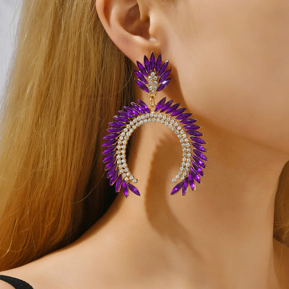 Luxusný dizajn kúzlo krištáľové veľké visiace náušnice pre ženy Trend lustre víla nezvyčajná prívesok