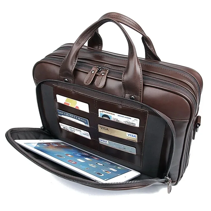 Luxusný dizajn Pánska taška Originálna koža 14 15.6 Rukoväť prenosného počítača Veľký obchod s ramenom Crossbody Bag Messenger Balenie