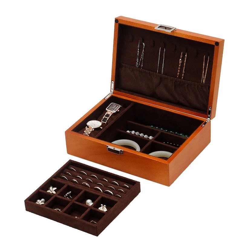 Luxusný drevený retro štýl Storage Veľké personalizované náušnice a náhrdelník šperky organizátor Holiday Gifts Darček