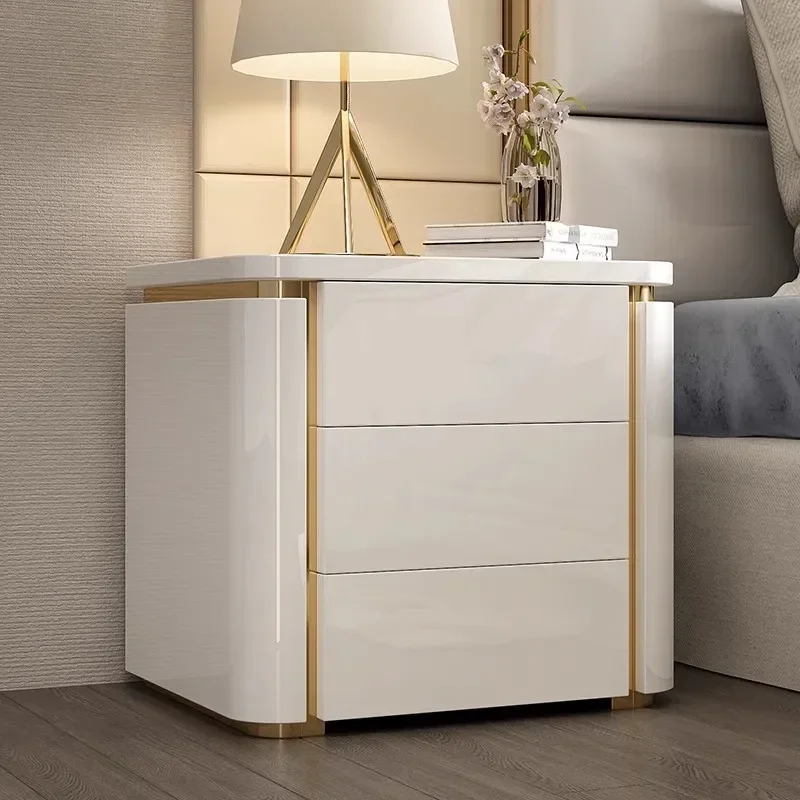 Luxusný drevený úložný priestor pre 3 zásuvkové skrinky Rohový stolík Hardware Čierny biely lakový nočný stolík Obrovský skrinka nočná stolík