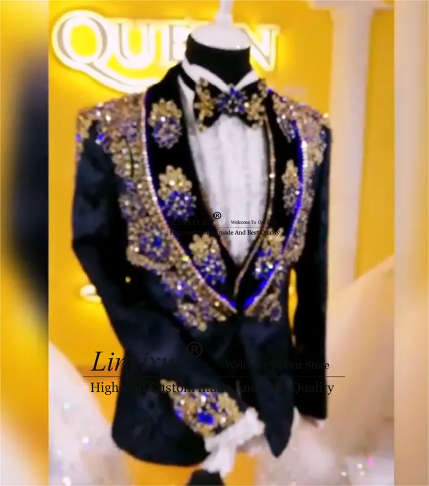 Luxusný dvojfarebný diamantový dizajn Men Suits Shawl Groom Groom Tuxedos 3Piece Svadobné promače Promoty Prispôsobené Trajes para hombre