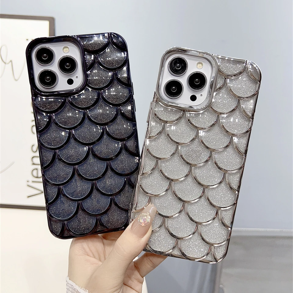 Luxusný elektroplatovaný textúra morskej panny číre mäkké trblietky TPU pre iPhone 15 Pro Max 11 12 13 14 Pro Bling Sparkly Phone Cover