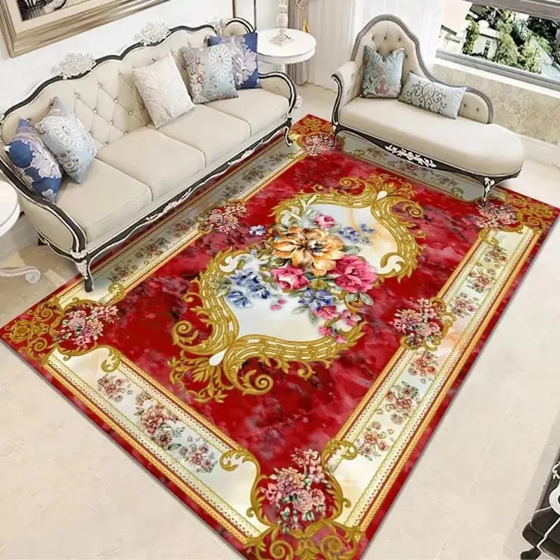 Luxusný európsky štýl kvetinové dekorácie koberce Red Golden Retro 200x400 Obýva