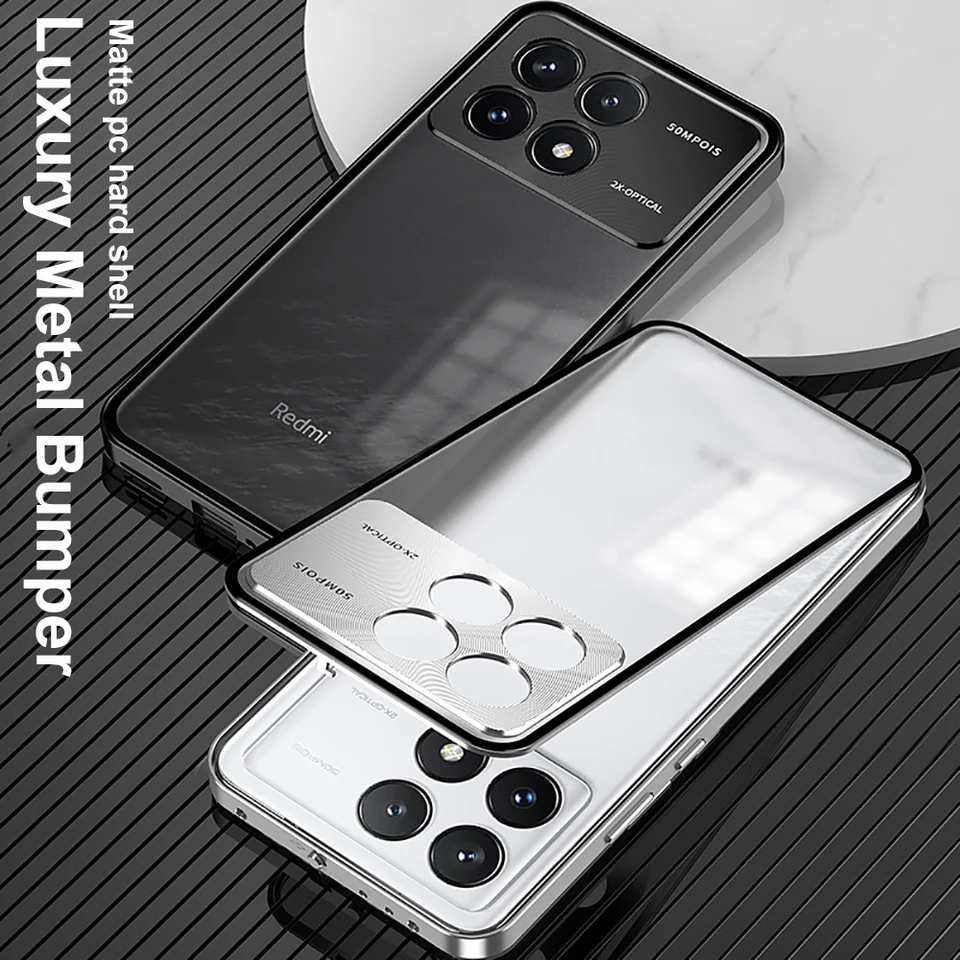 Luxusný hliníkový zliatinový nárazník pre kovové puzdro pre Xiaomi POCO F6 Pro Cover Funda Poco F6 puzdro Transparentné matné nárazové tvrdé puzdro