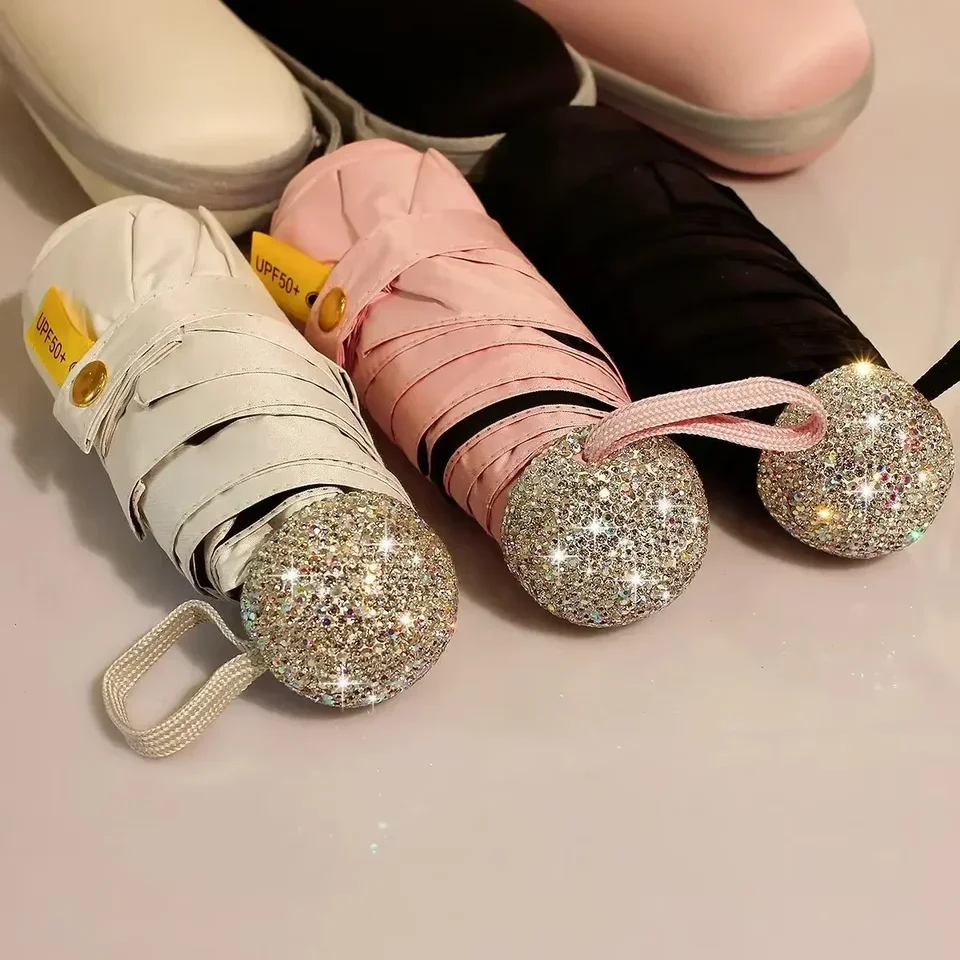Luxusný kamienok prenosný cestovný kapsula dáždnik anti UV ochrana skladací dáždnik Dievčatá Sunshine Umbrella Bling Rain Gear