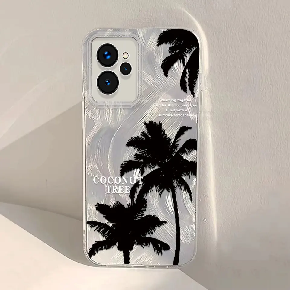 Luxusný kokosový strom tieňový vzor IMD puzdro pre Oppo Realme 12 11 10 9i 8 7 6 5 P1 Strachproof Feath Yarn Soft Cover Telefón