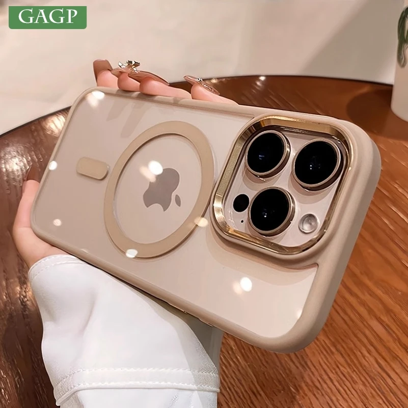 Luxusný kovový fotoaparát chránia puzdro Magsafe pre iPhone 13 14 11 12 15 16 Pro Max Plus priehľadné akrylové bezdrôtové nabíjacie kryt