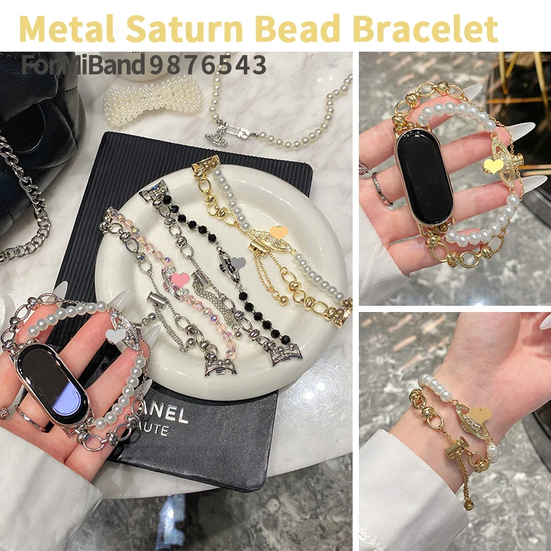 Luxusný kovový remienok Saturn pre Xiaomi Band 9 8 Módne šperky Link Bracelet pre Xiaomi Mi Band 8 7 6 5 4 3 Smartwatch Belt