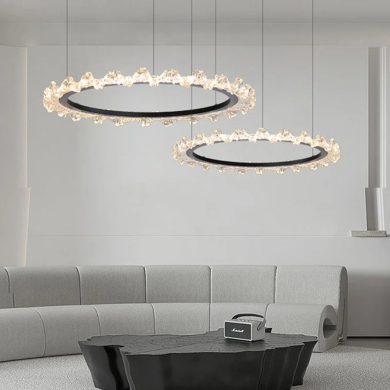 Luxusný krištáľový prívesok Light Gold Ring LED obývacia izba Svetlo jedáleň ľahká spálňa dizajnér Denie kruhového kryštálového svetla