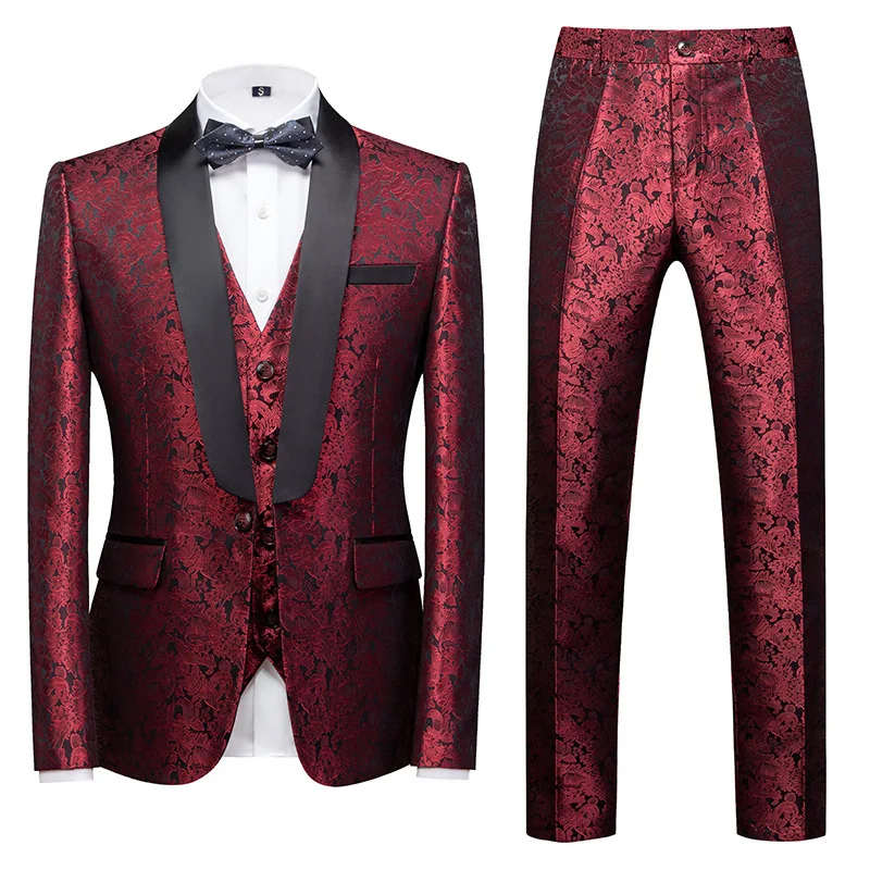 Luxusný kráľovský modrý Jacquard Suit For Men Svadobné strana Grooms Mariage Outfit Večer hostiteľ Slim Fit Blazer Vest Pants