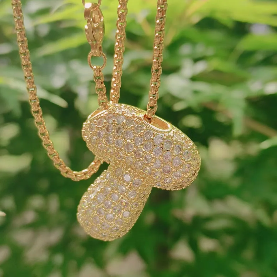 Luxusný kubický zirkónový balón Počiatočné písmená kúzla Náhrdelníky pre ženy Men Bubble AZ abeced hip hop name šperky darček