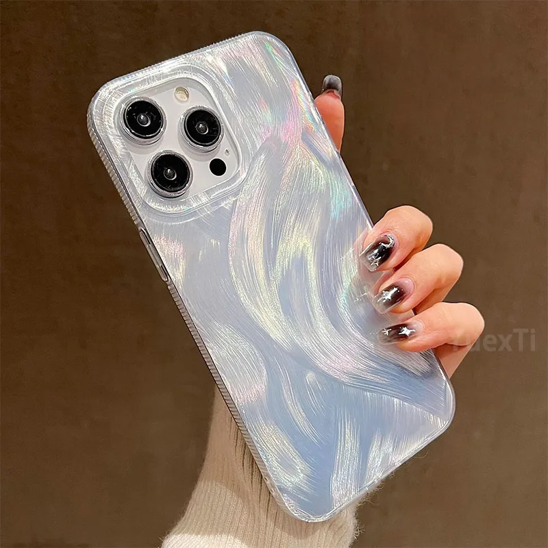 Luxusný laserový strieborný gradient Silikónový puzdro pre iPhone 15 14 13 12 11 Pro Max Plus Plus proti šmyku ochrana ochrany mäkkého telefónu