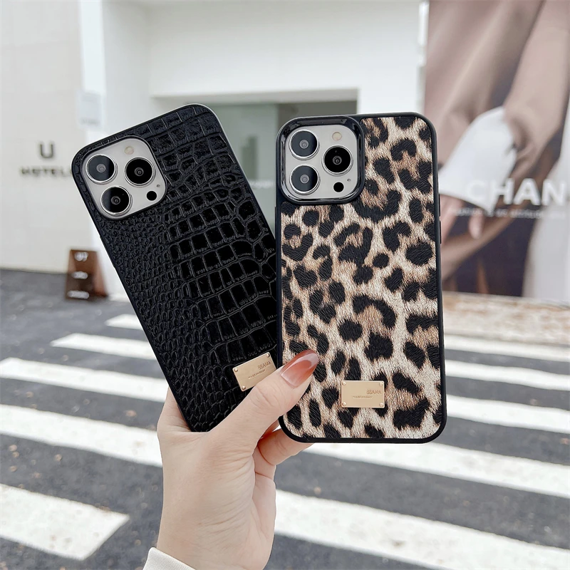 Luxusný leopard hadí krokodíl kovový štítok ochrana prípadu pre iPhone 13 14 11 12 15Pro max 16 módne sexy kvet leopard