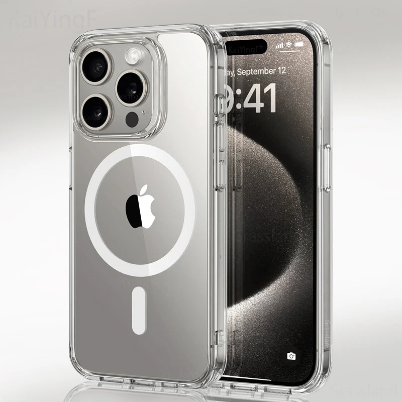 Luxusný magnetický bezdrôtový poplatok pre puzdro MagSafe pre iPhone 15 14 13 12 11 Pro x xr xs max 7 8 plus zadný kryt priehľadný puzdro
