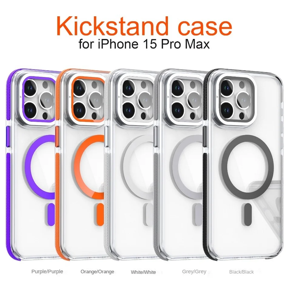Luxusný magnetický nárazový prípad telefónu pre iPhone15 14 13 12 11 Pro Max Plus Magsafe Funda Stand Glass Glass Ochrana zadného krytu