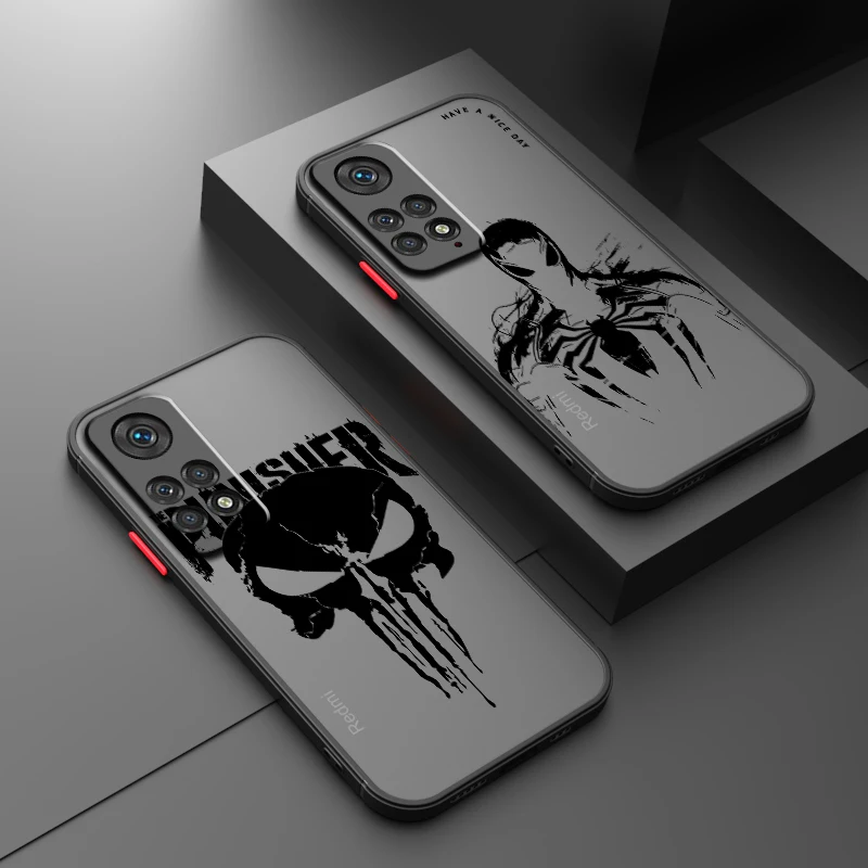 Luxusný Marvel Punisher Venom Frosted TRANSUCENT PRE REDMI Note 13R 13 12 12S 12T 11T 11E 10 Pro Plus 5G Funda Phone Case Case