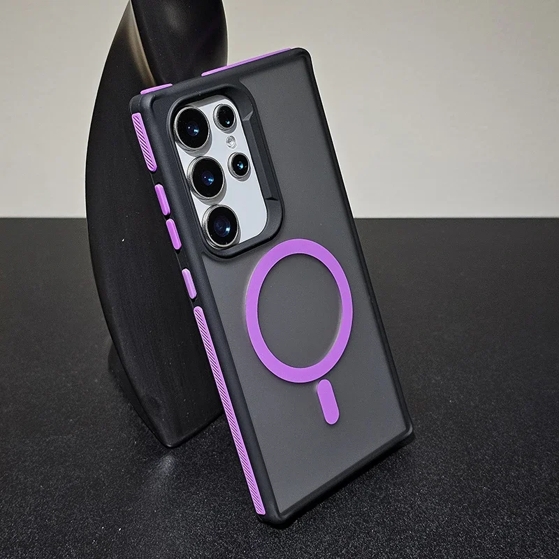 Luxusný matný pre magnetické puzdro Magsafe pre Samsung Galaxy S25 S24 S22 Ultra S23 Plus S25ultra Color Contrat Hard PC Armor Cover