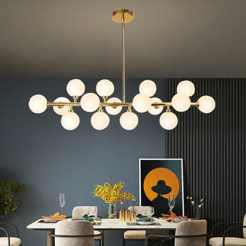Luxusný moderný sklenený guľôčkový prívesok Light Nordic Multi Heads viedol luster pre reštauráciu Villa Home Decor