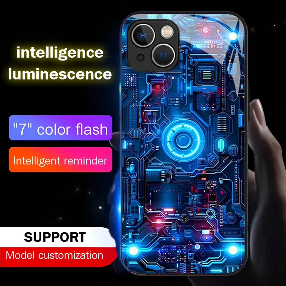 Luxusný modrý čipový vzor Luminous Glass LED volanie LIGH -UP FLASE PASE pre puzdro VIVO X70 X80 X90 X100 X200 Pro Plus iqoo 12 11 10
