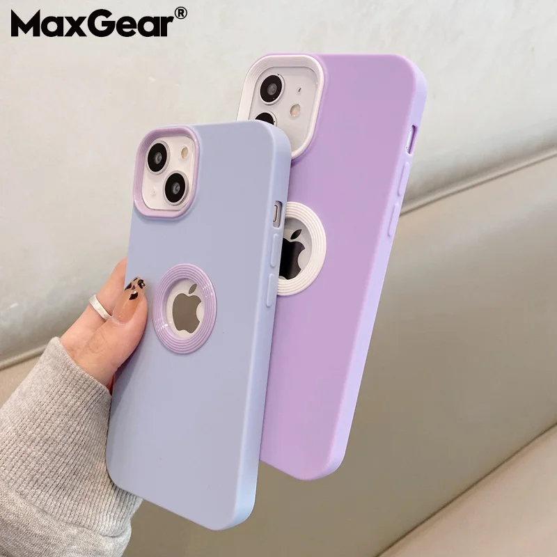 Luxusný mäkký silikónový logo logo Puzdro pre iPhone 14 13 12 11 Pro Max x xr xs max 7 8 plus se 2 kontrastný farebný kryt cukroviniek