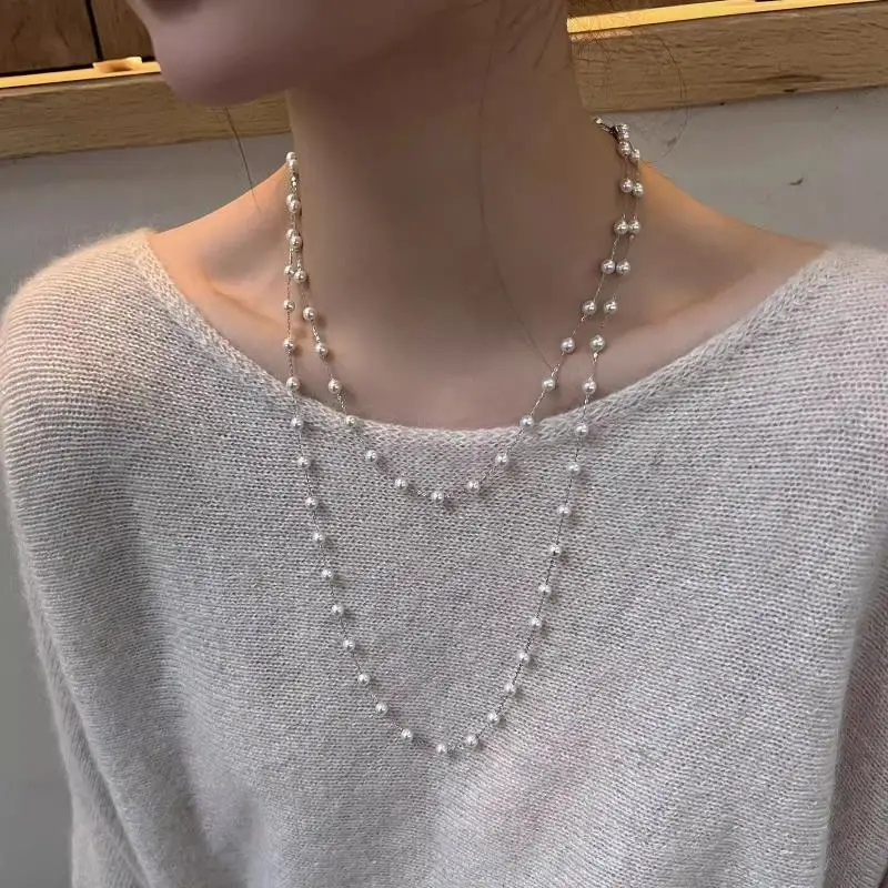 Luxusný náhrdelník s dvojvrstvou biely perlový náhrdelník pre ženy módne reťazové šaty Darček darček pre dievčatá matka